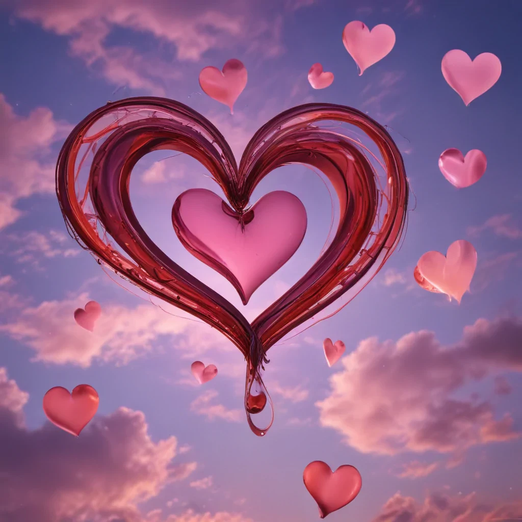 Floating Hearts Against a Beautiful Sky: A Celebration of Love and Emotion