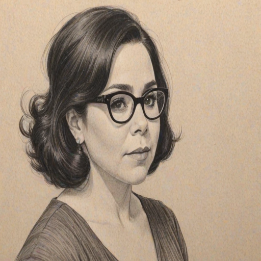 Delightful Alex Borstein, pencil sketch, portrait of Enticing woman 1962s in glasses, hair style beatnik, outline, clear lines, fine lines, 8k