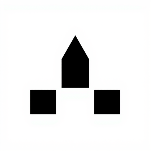 Generate an image of a minimalistic logo design featuring geometric shapes in black on a white background, using a DSLR camera, with a 50mm lens, aperture f/2.8, ISO 100, and natural lighting for enhanced clarity and detail.