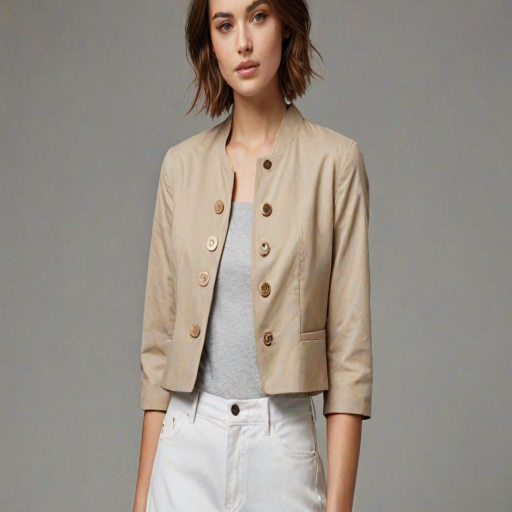 design a simple outline of a cropped jacket with an open front and three buttons on one side
