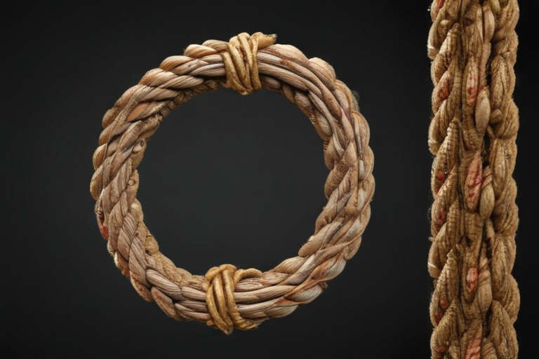 Intricately Woven Natural Fiber Rope Displayed in Circular and Vertical ...
