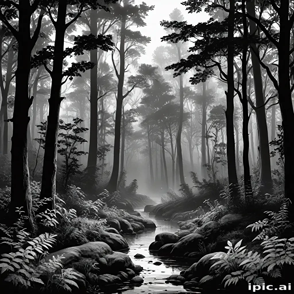 forest clipart black and white