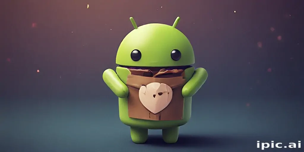 Playful Green Android Character Holding a Heart-Shaped Chocolate Box