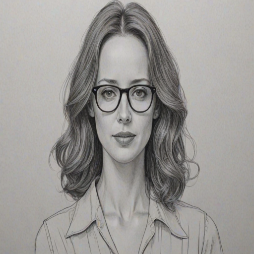 Fetching Amy Acker, pencil sketch, portrait of Dazzling woman 1976s in glasses, hair style beatnik, outline, clear lines, fine lines, 8k