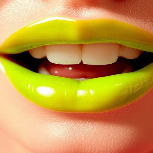 Vibrant lime green lips with a glossy jelly finish and high-shine reflect, known as "Electric Lime Zest"