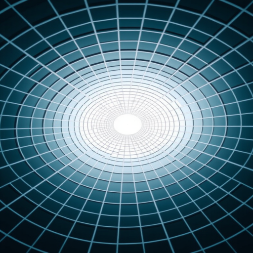 Generate a clean, high-resolution image of a grid pattern spiraling into a central point with clear, sharp lines and high contrast, taken with a DSLR camera at f/8 aperture, 1/125 shutter speed, ISO 100, using a wide-angle lens from a top-down view for a dynamic perspective.