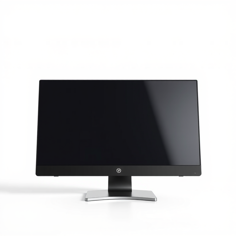 High-resolution illustration of a sleek modern computer monitor on a clean white background, using a Canon EOS R5 camera, f/8 aperture, 1/100s shutter speed, ISO 100, shot from a front view with soft lighting to enhance details and reflections.