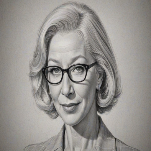 Graceful Helen Mirren, pencil sketch, portrait of Superb woman 1951s in glasses, hair style beatnik, outline, clear lines, fine lines, 8k