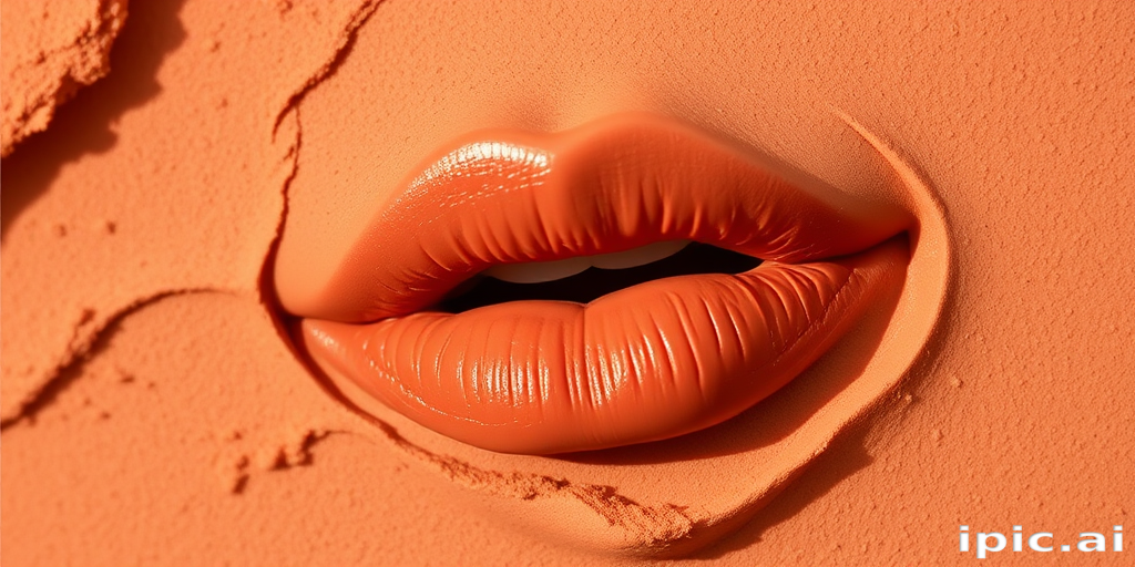 Matte terracotta lip powder "Desert Mirage" offering a lightweight, buildable formula with a soft-focus effect and long-lasting wear for a modern twist on classic earth tones