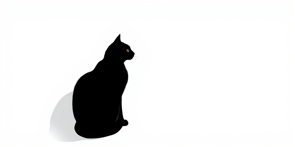 Generate a high-resolution image of a minimalistic black silhouette of a cat sitting elegantly, captured with a DSLR camera at ISO 100, aperture f/2.8, 50mm lens, in natural light, top-down view for a clean background.