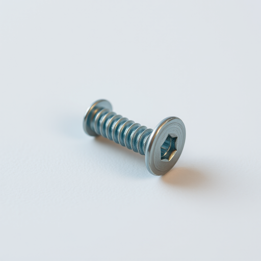 high-resolution image of a silver screw on a plain background, macro view, f-stop 2.8, 50mm lens, ISO 100, soft natural lighting, DSLR camera