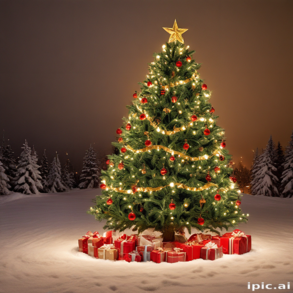 A Beautiful Christmas Tree Adorned with Lights and Colorful Presents ...