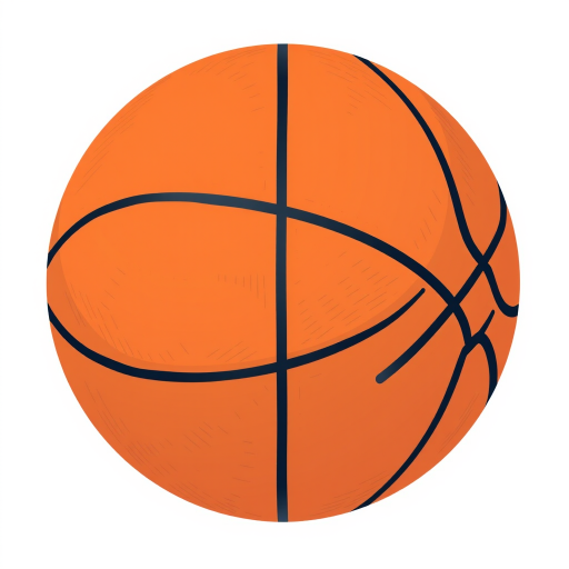 Generate a minimalistic illustration of a basketball featuring smooth lines and a clean background, captured with a Canon EOS 5D Mark IV at f/4, 1/200s shutter speed, ISO 100, using a 50mm lens for sharp details and depth of field.