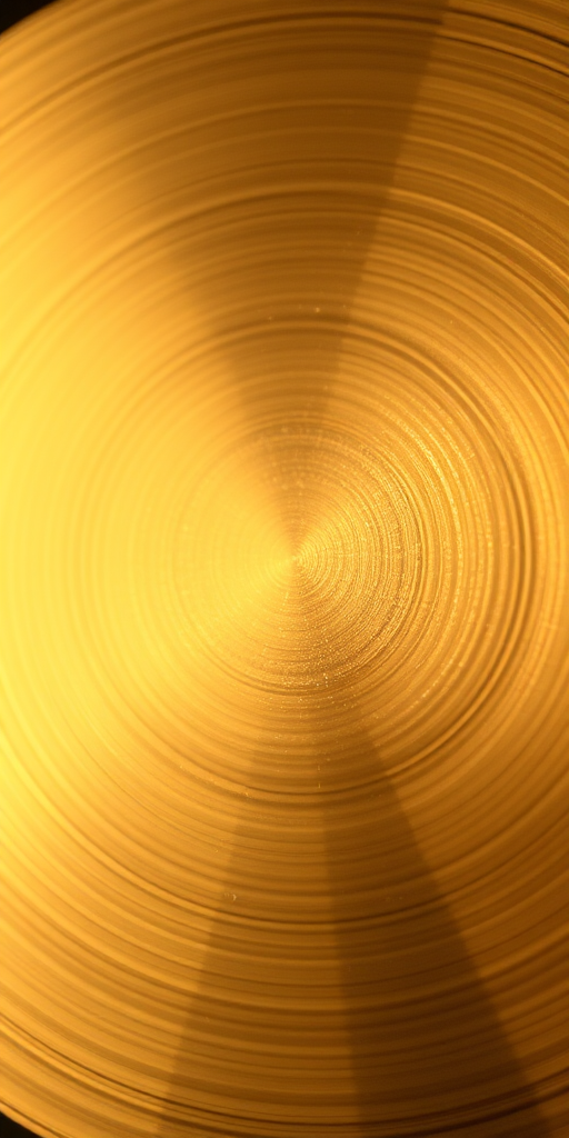 Create a highly detailed texture of a circular metallic surface with a warm gold tone, 50mm lens, f/2.8 aperture, ISO 100, 1/200s shutter speed, macro view, taken with a DSLR camera.