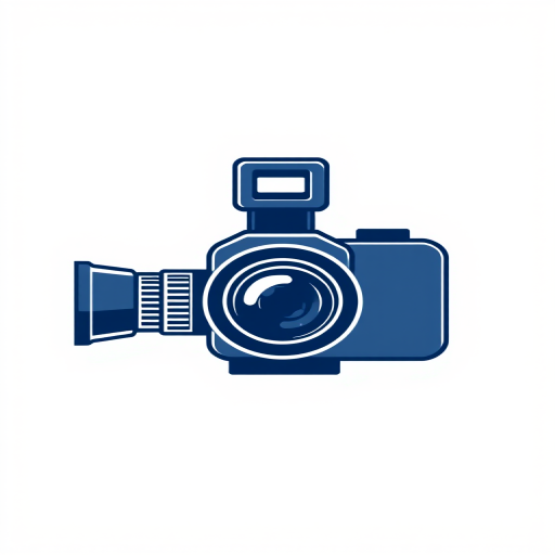 Create a high-resolution vector illustration of a video camera icon, using a minimalist design style, with a clean white background, shot at f/2.8 aperture, ISO 100, 50mm lens, and a front view perspective.