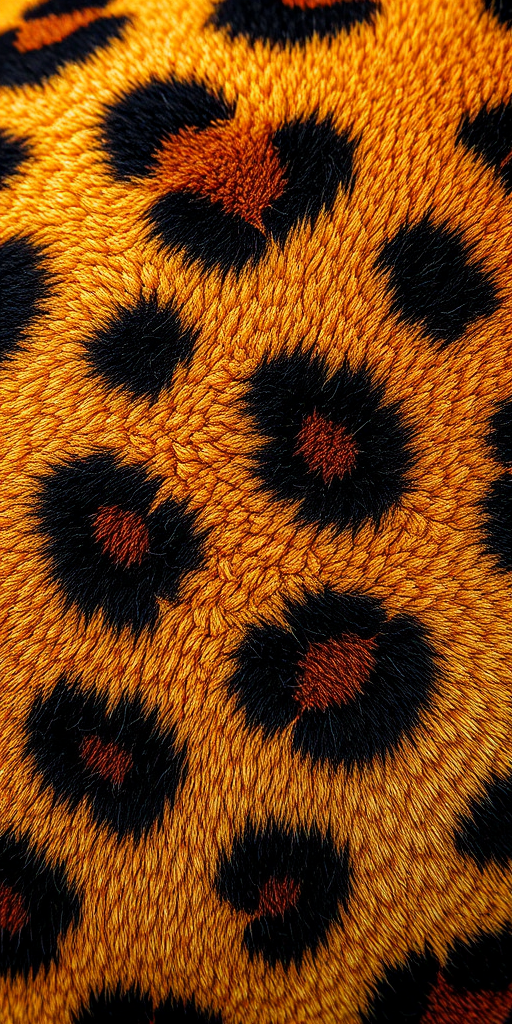 Create a high-resolution image of a leopard print texture, close-up view, using a DSLR camera, 50mm lens, f/2.8 aperture, ISO 100, and natural lighting to enhance details and color vibrancy.