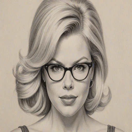 Wonderful Megan Hilty, pencil sketch, portrait of Enticing woman 1963s in glasses, hair style beatnik, outline, clear lines, fine lines, 8k