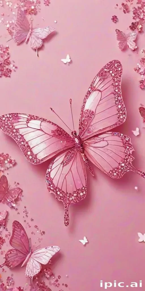 glitter pink butterfly wallpaper