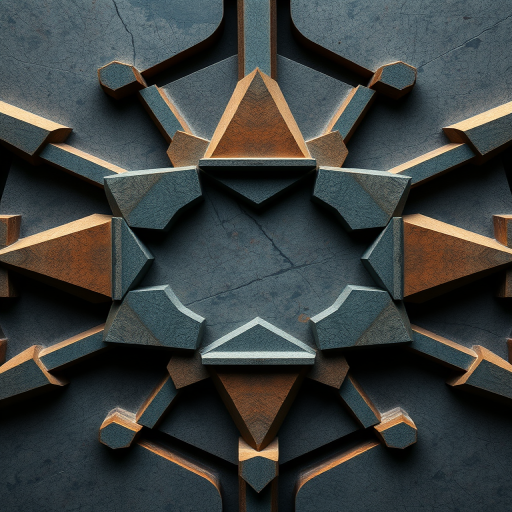 Create an abstract geometric design with varying shapes and sizes, shot with a Canon EOS R5, aperture f/8, ISO 100, shutter speed 1/125s, in a top-down view for enhanced clarity and details.