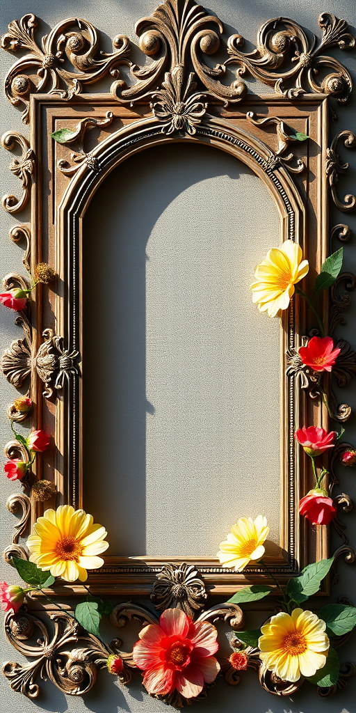 floral ornate picture frame illustration, high resolution, natural light, macro view, Canon EOS 5D Mark IV, f/2.8, ISO 100, 50mm lens