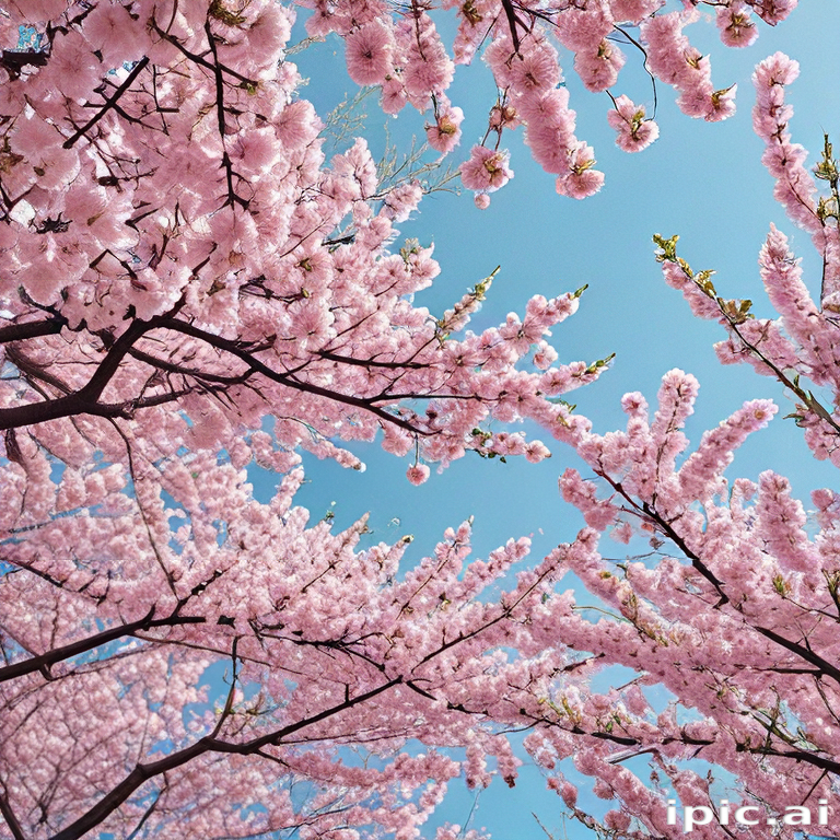 Beautiful Cherry Blossom Trees in Full Bloom Under a Clear Blue Sky