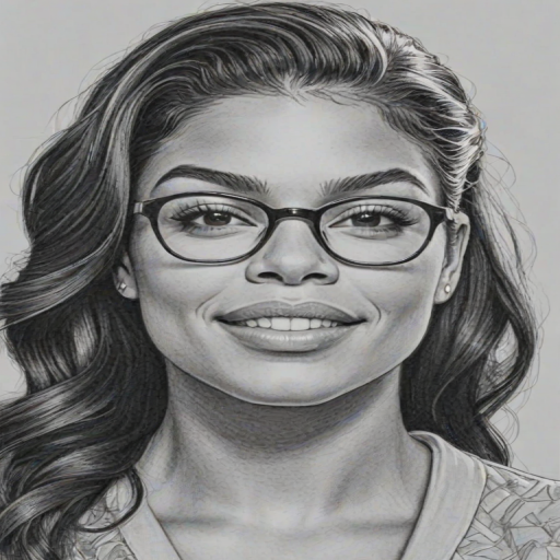 Wonderful Jordin Sparks, pencil sketch, portrait of Magnificent woman 1958s in glasses, hair style beatnik, outline, clear lines, fine lines, 8k