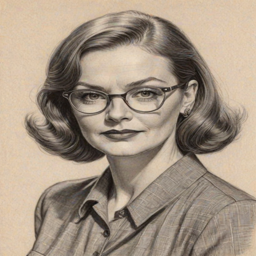 Sublime Blair Brown, pencil sketch, portrait of Captivating woman 1940s in glasses, hair style beatnik, outline, clear lines, fine lines, 8k