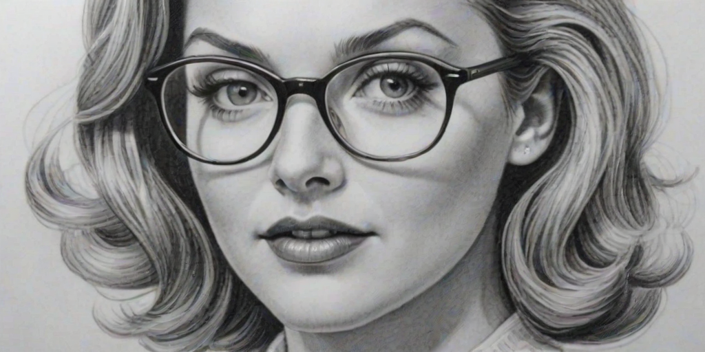 Pleasing Sheryl Lee, pencil sketch, portrait of Gorgeous woman 1954s in glasses, hair style beatnik, outline, clear lines, fine lines, 8k