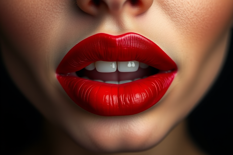 Daring ombre lips transitioning from deep burgundy to bright red, expertly blended for a striking gradient effect, photographed against a contrasting dark background