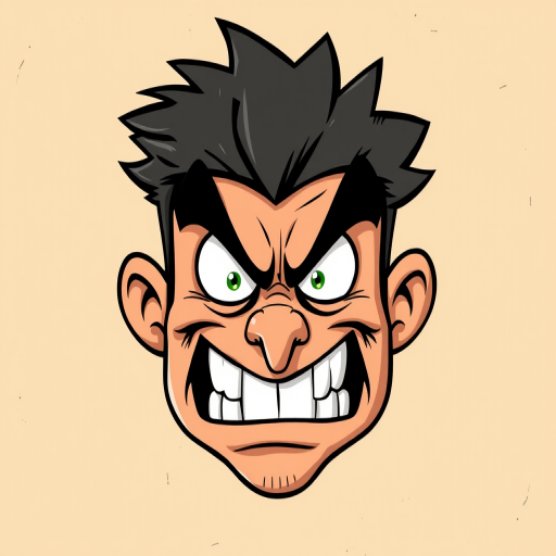 Create a high-resolution illustration of a cartoonish angry face with exaggerated features against a textured beige background, using a DSLR camera with a 50mm lens, f/2.8 aperture, 1/125 shutter speed, and shooting in natural light.