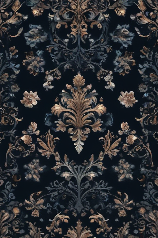 Elegant Floral Pattern with Intricate Designs in Rich, Dark Tones
