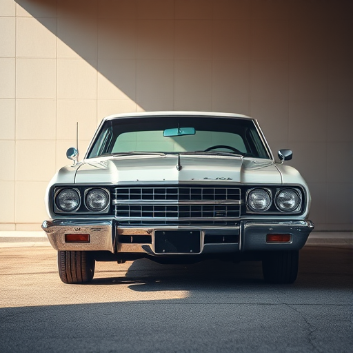 Generate a high-resolution image of a classic sedan, frontal view with soft natural lighting, using a DSLR camera at f/4, ISO 100, 1/200s shutter speed, with a focus on sharp details and rich textures.