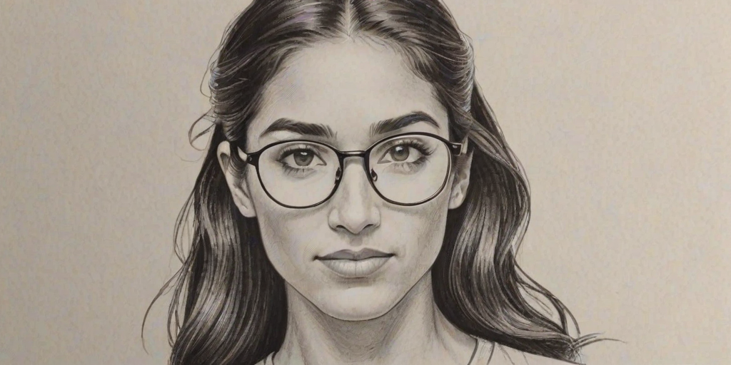 Radiant Allison Stokke, pencil sketch, portrait of Graceful woman 1951s in glasses, hair style beatnik, outline, clear lines, fine lines, 8k
