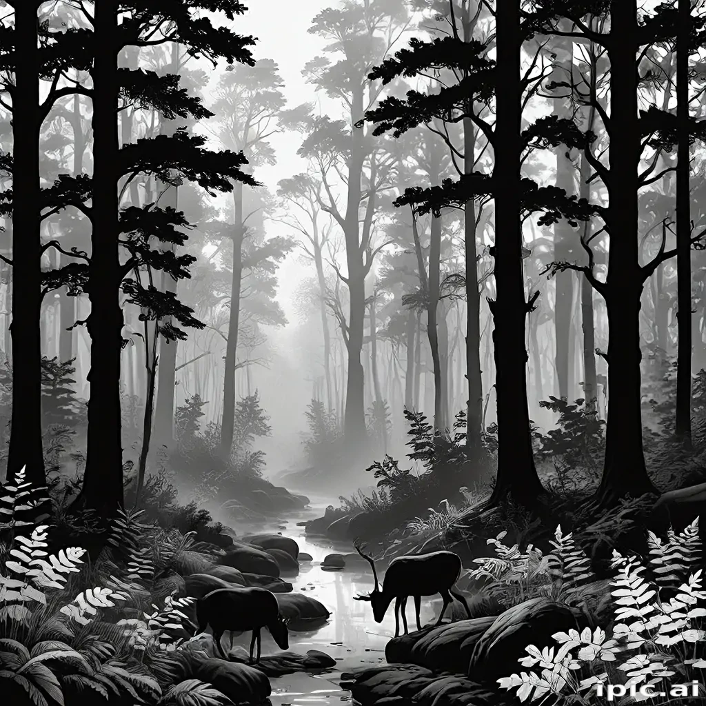 forest clipart black and white