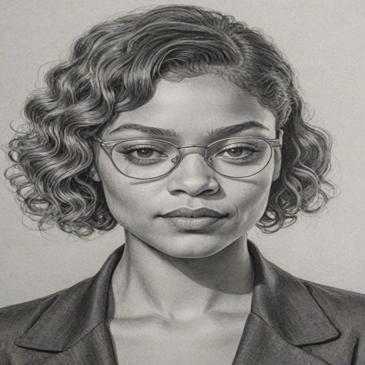 Graceful Antonia Thomas, pencil sketch, portrait of Dazzling woman 1929s in glasses, hair style beatnik, outline, clear lines, fine lines, 8k