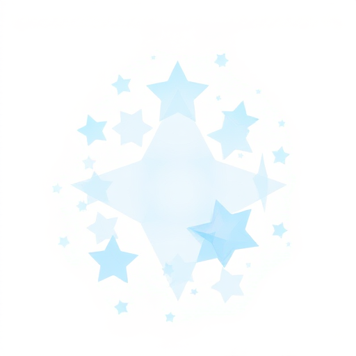 Generate a high-quality digital illustration of abstract star-like shapes in soft blue colors with a clean white background, using a DSLR camera type with a 50mm lens, aperture f/2.8, ISO 100, and a slight top-down view to enhance clarity and detail.