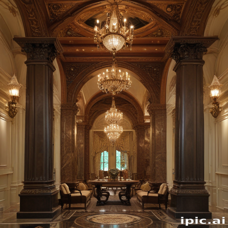 Elegant Grand Entrance Hallway with Crystal Chandeliers and Luxurious Decor