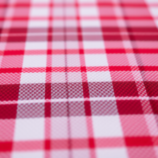 high-resolution close-up of a red and white plaid fabric texture, soft focus background, aperture f/2.8, shutter speed 1/125s, ISO 100, DSLR camera, 50mm lens, natural lighting