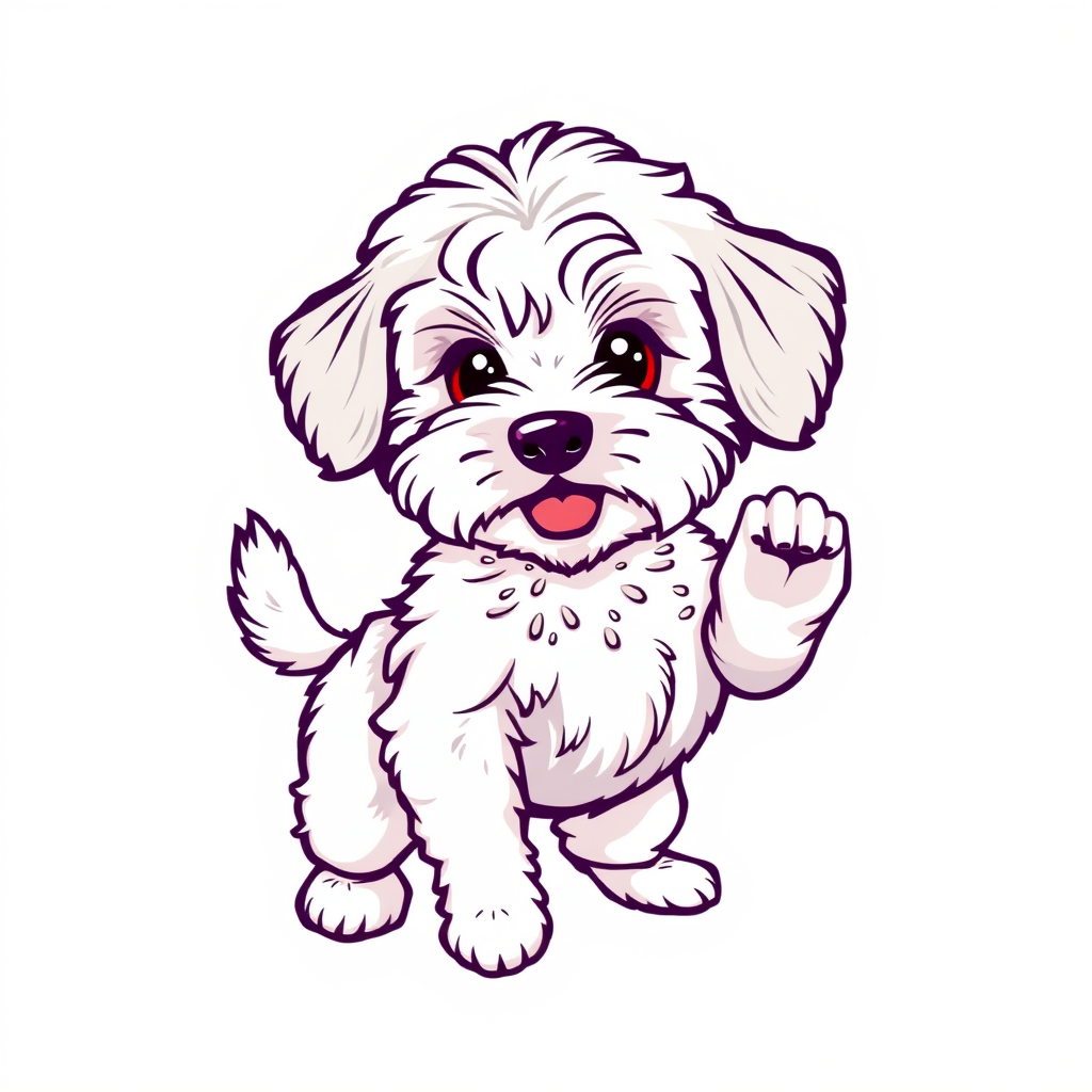 vector illustration, cute Maltipoo dog, dynamic pose, isolated on white background