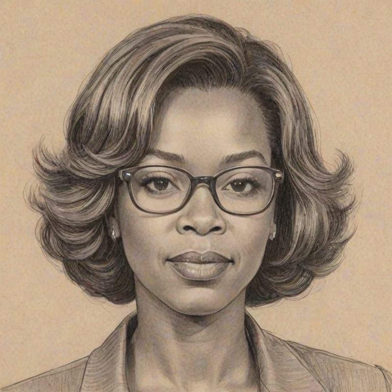 Delightful Alfre Woodard, pencil sketch, portrait of Lovely woman 1962s in glasses, hair style beatnik, outline, clear lines, fine lines, 8k