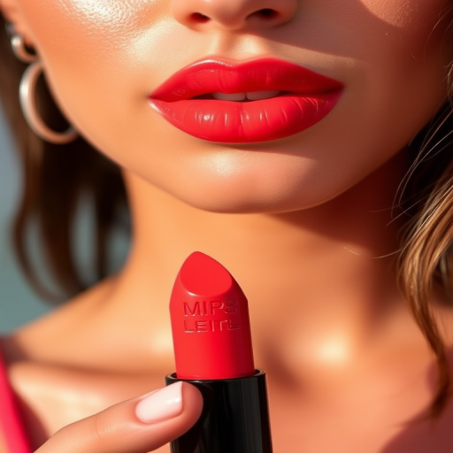 Vibrant "Coral Sunset" lip color featuring a glossy finish with subtle shimmer, perfect for summer evenings, accentuating natural lip contours and providing long-lasting hydration
