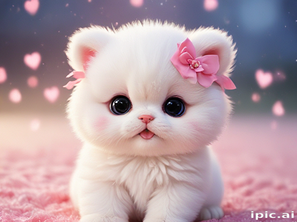 Adorable Fluffy Kitten With Big Eyes and Cute Pink Accessories