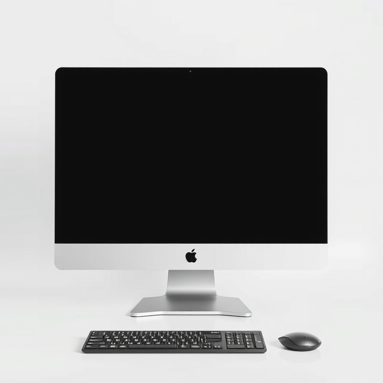 Create a high-resolution image of a sleek modern desktop computer monitor on a clean white background, using a 50mm f/1.8 lens, ISO 100, shutter speed 1/200, with a shallow depth of field, shot from a straight-on view with soft lighting for an appealing aesthetic.