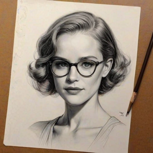 Alluring Kerry Bishe, pencil sketch, portrait of Gorgeous woman 1927s in glasses, hair style beatnik, outline, clear lines, fine lines, 8k