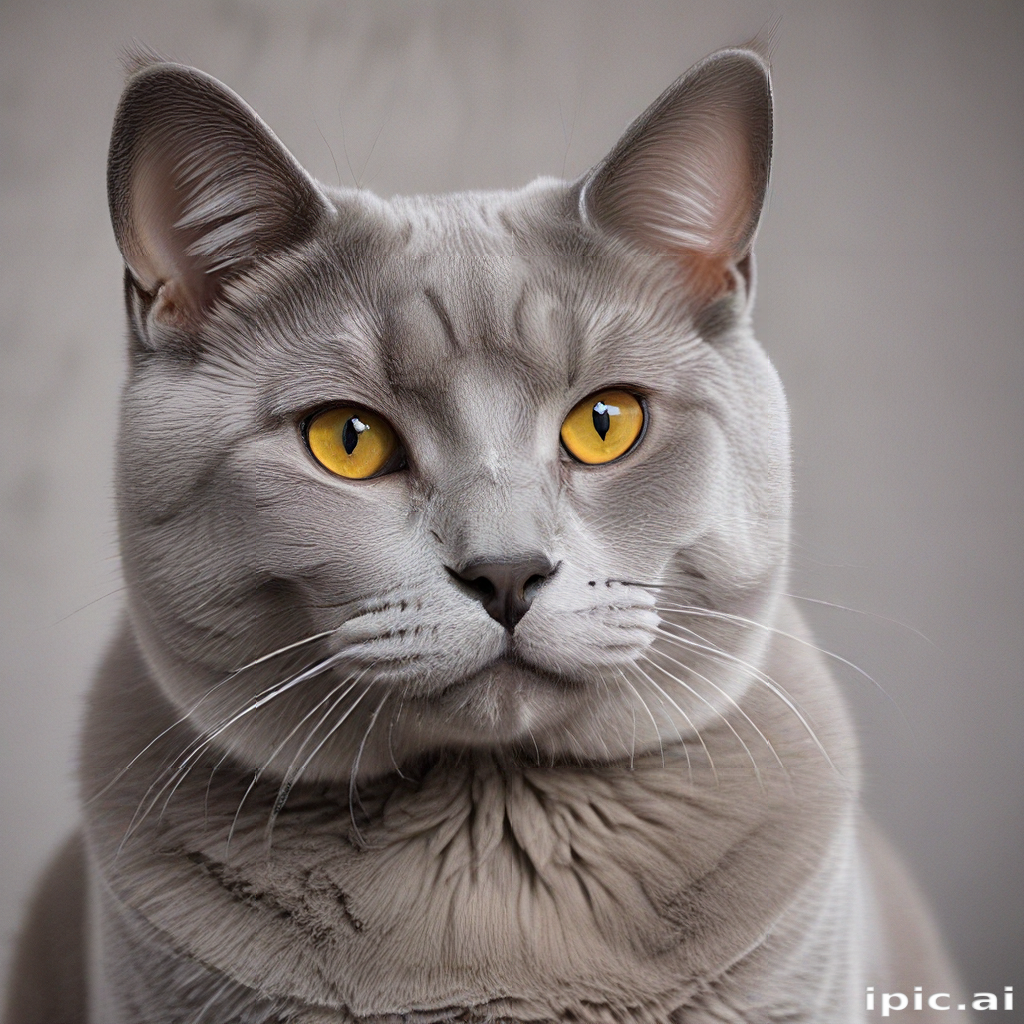 A Beautiful Gray Cat with Striking Yellow Eyes Posing Elegantly.
