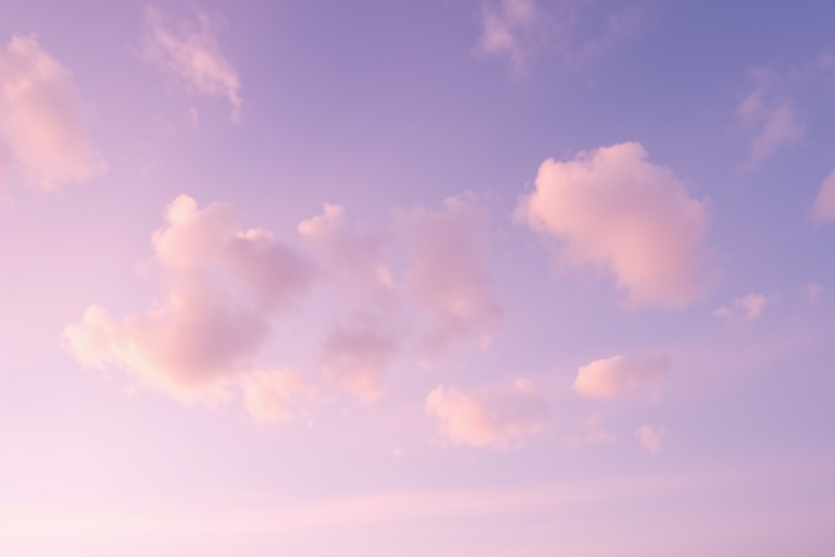 Create a dreamy sky background with soft, fluffy clouds in shades of purple, pink, and light blue, captured from a low angle using a DSLR camera, aperture f/8, ISO 200, 24mm lens, natural daylight, high resolution, ensuring a smooth gradient in the sky.