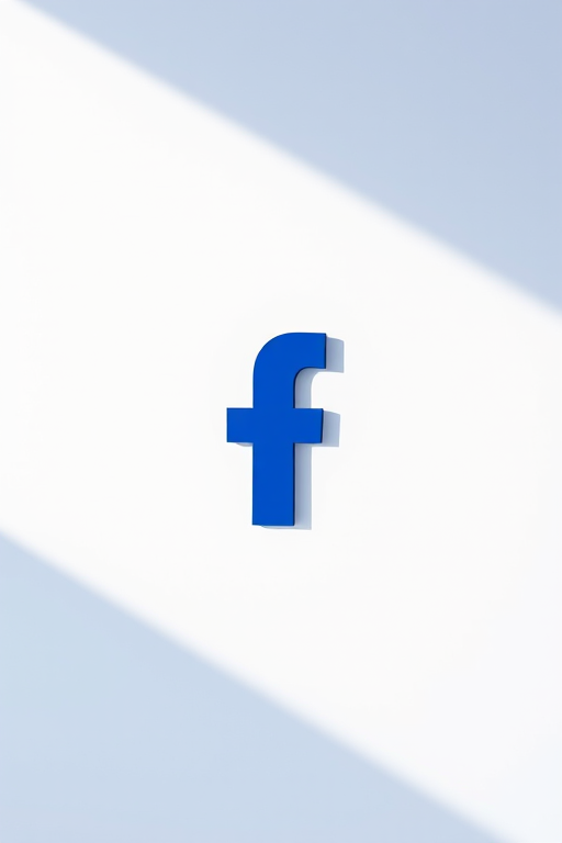 Create a high-resolution image featuring the Facebook logo on a minimalistic background, using a Canon EOS R5 with a 50mm lens, aperture set to f/1.8, ISO 100, shutter speed 1/200s, taken from an eye-level angle to enhance clarity and vibrancy.