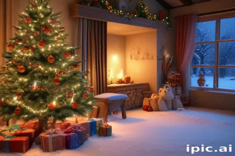 Cozy Winter Scene Featuring a Decorated Christmas Tree and Gifts