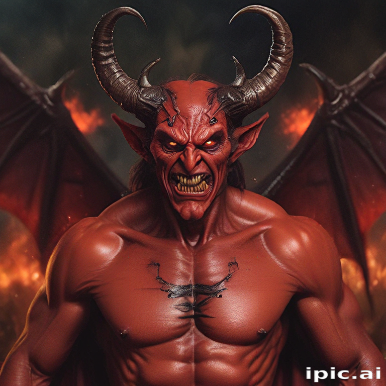 Powerful Demon Figurine with Horns and Fiery Background Details