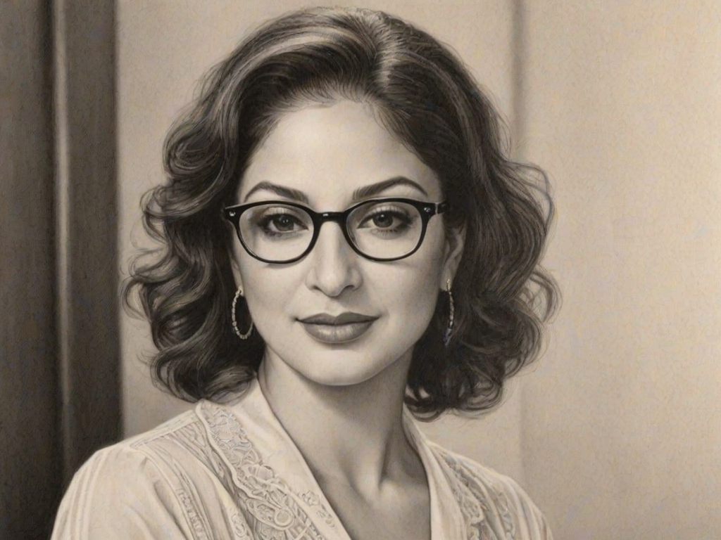 Exquisite Gloria Estefan, pencil sketch, portrait of Resplendent woman 1923s in glasses, hair style beatnik, outline, clear lines, fine lines, 8k
